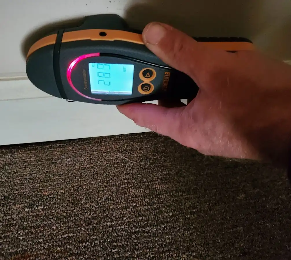 Moisture detection at baseboard during Burst Pipe Cleanup in Crown Point